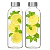 2er Set Trinkflasche aus Glas 1 Liter Deckel aus Edelstahl Wasserflasche Glasflasche auslaufsicher, modern, hochwertig, umweltbewusst