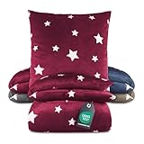 BaSaTex Winter Plüsch Bettwäsche Set Sterne Nicky-Teddy Cashmere-Touch | 135x200 155x220 + 80x80 Kissenbezug | Größe: 135x200 | Farbe: Bordeaux Rot