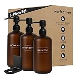 1. Shoppe bernsteinfarbene Kunststoffflasche mit schwarzer Halterung, nachfüllbarer Flüssigseifenspender, 473 ml Shampoo-, Spülungs- und Duschpumpflaschen für Zuhause, Hotels und Ferienwohnungsbäder