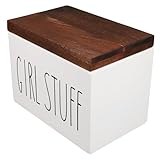 Tofficu Holz aufbewahrungsbox mit Deckel für Damenhygieneartikel Multifunktionaler Pad halter für Badezimmer Staubgeschützt Geräumig Minimalistisches Design Weiß mit Holzmaserung