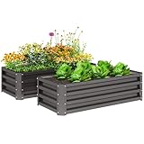 Outsunny 2er-Set Hochbeet Blumenhochbeet witterungsbeständig, Pflanzbeet Frühbeet Gartenbeet Pflanzkübel Pflanzkasten aus Verzinkter Stahl, Blumenkasten für Terrasse & Garten, 110 x 50 x 30 cm