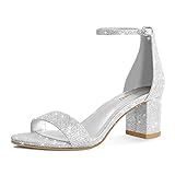 PIZZ ANNU Sandalen Damen mit Absatz Bequem Sandaletten Sommer Elegant Sommerschuhe Klassische Blockabsatz Schuhe Silber EU 38.5/39
