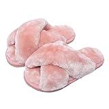 Hitopteu Hausschuhe Damen Plüsch Winter Flauschig Pantoffeln Warm Bequeme Slippers Offener Zeh Haus Kuschelig Hausschuhe für Damen Rosa EU 41/42 für Etikettengröße 42/43