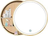 Runder Badezimmer-Spiegelschrank mit Licht, Wandhalterung, Massivholz, Anti-Beschlag-Aufbewahrung