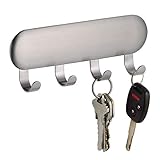 iDesign Schlüsselbrett mit vier Haken, kleine Hakenleiste aus Edelstahl, selbstklebende Wandhaken für Schlüssel, Schals, Leinen und Accessoires, mattsilberfarben