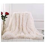 Hggzeg Superweiche, lange, zottelige Überwurfdecke, elegantes, gemütliches Kunstfell, dekorative Überwurfdecke für Couch, Stuhl und Bett (Weiß, 200 x 230 cm)