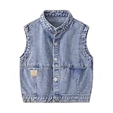 Kleinkind Jeansweste Verwaschene Jeans Ärmellose Jeansjacke Weste Weste mit Multi Taschen Knöpfen Denim Outfit Retro Jeansweste Winterjacke Mode Kleidung (Blue, 12-18 Months)