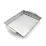 SANTOS Grillkorb/Gemüsekorb - Edelstahl - 35x24,2x5,6cm - Grillwok für Käse, Gemüse, Fleisch & Co. - Edelstahl-Grillkorb - Vegetarisch & Vegan Grillen