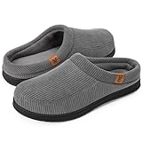 VeraCosy Herren Cord Mokassin Hausschuhe Memory Foam Winter Pantoffeln Cooles Grau, 44-45 EU