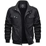 MAGCOMSEN Herren Stehkragen Cargo Jacke Baumwolle Armee Feldjacke Herren Outdoor Winddicht Blouson Atmungsaktiv Freizeitjacke Retro Bomber Jacken mit Taschen Schwarz XL