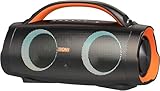 DOSS Extreme Boom+ Bluetooth Lautsprecher Draußen mit Wasserdichter IP67, 100W Stereo Sound, 10400mAh PowerBank, Farbe Licht, USB-C, Musikbox Bluetooth Box für Camping, Pool, Strand, Garten - Orange