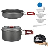 Bulin Campinggeschirr 7-Teilig Outdoor Kochgeschirr 1-2 Personen Aluminium Topfset Camping Kochset Mit Topf Pfanne Faltbar Kochtopf für Hiking Trekking Wandern Backpacking
