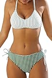 CUPSHE Damen Bikini Set mit Geflochtenen Trägern Streifen Bademode Reversible Bikinihose Zweiteiliger Badeanzug Mintgrün S