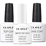 Clavuz Basis- und Gel-Überlack für Gel-Nagellack, 3-teiliger matter und hochglänzender Überlack ohne Abwischen, 10 ml langanhaltender Überlack