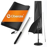 Ciberate Sonnenschirm Schutzhülle, wasserdicht 420D-Oxford-Stoff Sonnenschirmhülle mit Stab, Winddicht Abdeckhauben für Sonnenschirm, schwarz (175cm x 31/37 cm)