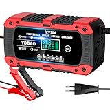 YDBAO Autobatterie Ladegerät 10A 12V Smart Vollautomatische KFZ Batterieladegerät LiFePO4 LCD Display Temperaturkompensation Reparaturmodus Ladegeräte für Autobatterien für Auto Motorrad PKW Boot