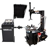 KROFtools Reifenmontiergerät Set, Reifenwechsel-KIT, halbautomatische Reifenmontiermaschine Set mit festem Arm, 220V, Abdrückkraft: 2700kg + halbautomatische Radauswuchtmaschine 10'-24'