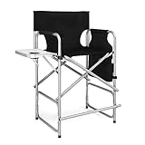 Bonnlo 66CM hoher Regiestuhl Klappbar 120 KG Belastbar mit 90° Faltbar Seitentisch Seitentasche und Fußstütze Campingstuhl Faltbar für Make-Up Fotostudio Outdoor-Drehs und Camping Schwarz