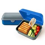 MEBY 2er Set Brotdose – Lunchbox für Kinder & Erwachsene – BPA-frei, spülmaschinenfest, mikrowellengeeignet – Robuste Snackbox/Frühstücksbox mit austauschbarem Deckel. Made in Germany (Blau & Grau)