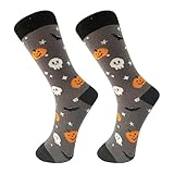 Uwdiohq Lustige Halloween-Socken Für Frauen, Halloween-Geschenke Originelle Crew-Baumwollsocken Halterlose Strümpfe Dessous (Grey, One Size) Damen Socken 35-38 Socks Women Bunte 35-38