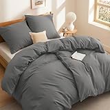 BEDSURE Bettwäsche 135x200 Baumwolle 4teilig - Bettwäsche-Sets Grau Bettbezug 2er Set mit 2 Kissenbezüge 80x80 cm, Oeko-TEX Bettwäsche Anthrazit mit Reißverschluss