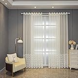 Wycian Scheibengardine Gardinen Weiss Voile 2er Pack Halbtransparent mit Blattstickerei H244 x B132 cm (2er Pack) Polyester