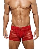 Mauro Kane Boxershorts Herren Sexy Unterwäsche Transparent Netz Männer Boxer Shorts Men Unterhosen Rot L