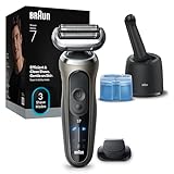 Braun Series 7 Elektrorasierer Herren, Rasierapparat mit 60 Min. Akkulaufzeit, 4in1 SmartCare Reinigungsstation, +1 Aufsatz, Kabelloser Nass- und Trockenrasierer, Wasserdicht, 72-C7200cc, Gold