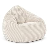 PATCH HOME Cordino Drop Sitzsack aus Breitcord – Bodensitzsack mit EPS-Füllung – Bequemer Lounge-Sessel für Erwachsene & Kinder – 3 Größen – Stylischer Cord Sitzsack mit Reißverschluss (Creme, L)