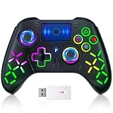 TURPOW Kabelloser Controller für PS-5, Gamepad-Fernbedienung mit Dual-Motor-Vibration/6-Achsen-Sensor/Turbo/3,5-mm-Audiobuchse/Touchpad für PS-3/PS-4/PS-5/Pro/Slim/S-witch/PC (RGB), Schwarz