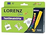 LORENZ Creative 10 Textilmalstifte | waschfest bis 60°C | 2-5mm Strichstärke | handlich | kinderleichtes Bemalen von Stofftaschen T-Shirts Schuhen uvm. | Hergestellt in der EU