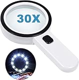 Lupe mit 12 Led Licht - 30-fache Handlupe Leselupe, Hohe Klarheit & Leichtgewicht, für Senioren, Kinder, Juwelier, Hobbies