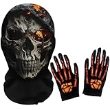 UZYXC 1 Set Gruselmaske mit Skelett Handschuhen, Sturmhaube Motorrad Totenkopf Design, Ghost Maske für Halloween Party und Kostüm, Schwarz Winddicht, Ghost Mask für Motorrad und Gruselpartys