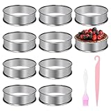 Pilikoll 10 Stück Ø 8cm Rund Tortenring Klein Eierringe 430 Edelstahl Crumpet Ringe Runde Crumpet Forme Doppelt Gerollt Tart Ringe Dessertring Tortenring für Muffins, Pfannkuchen, Omeletts, Mousse