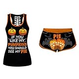 Kurzärmeliges Damen-Shirt-Set, Halloween, Kordelzug-Shorts, Hose, zierliche Frauen, Orange, 4XL