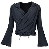 GURU SHOP Wickelshirt, Yogashirt, Langarmshirt mit Trompetenärmeln, Schwarz, Baumwolle, Size:S (36)