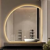 Moderner LED-beleuchteter halbkreisförmiger Badezimmerspiegel mit Wandhalterung, intelligenter Make-up-Spiegel mit HD-Display, Einzel-Touch-Steuerung, dreifarbige Lichteinstellung, stufenloses Dimmen
