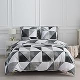 WUMIUER Bettwäsche 200x220 3teilig Bettbezug - Bettwäsche-Set 200 x 220 cm und 2 Kissenbezüge 80x80cm mit Reißverschluss, Grün Weiß Dreieck Karo Muster für Doppelbett Bettwaren