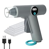 Aedcbaide Heißklebepistole Akku mit 22 Heissklebepistole Klebesticks(7MM), 2500mAh Klebepistole Kabellos, 150 Sekunden Abschaltautomatik, Digitale Temperaturanzeige & LED-Licht Heißkleber Zum Basteln