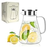 LIBWYS 1700ml Glaskaraffe mit Deckel - Wasserkaraffe aus Borosilikatglas, Karaffe Glas Getränkekaraffe Wasserkrug für DIY Getränke, Tee, Milch, Saft