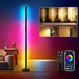 HANDSONIC LED Stehlampe,RGBIC Stehlampe Wohnzimmer Dimmbar,128cm Abnehmbar 360° Drehbare Stehlampe Schwarz,Stehleuchte LED mit App,300 Szenenmodi,Musikmodus Floor Lamp Gaming LED Deko Wohnzimmer