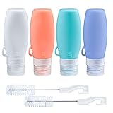 webake Salatdressing Flasche Silikon 4 Stück 90 ml Tragbar Salatdressing Shaker Behälter Quetschflasche mit 2 Reinigungsbürsten für Salat, Sauce