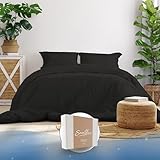Samthus Bettwäsche 135x200 Baumwolle Satin - Oeko-Tex Made In Green - Himmlisch weicher Schlaf - Bettwäsche-Set mit 1x Bettbezug 135x200 + 1x Kissenbezug 80x80 - Duvet Cover - Schwarz