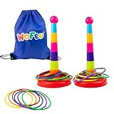 WOFEU Ringwurfspiel für Kinder mit 18 Wurfringen und Reisetasche, Buntes Wurf- und Aktivspielset, Gartenspiele Outdoor Spielgeräte für Kinder, Schnelles Aufstellen für drinnen und draußen