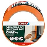 tesa Putzband PVC - Putzklebeband mit verstärktem PVC-Trägermaterial - zum Schutz beim Verputzen im Außenbereich - temperaturbeständig, von Hand einreißbar - orange - 33 m x 50 mm