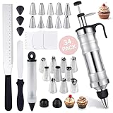 34 Teiliges Set Tortenspritze Garnierspritze aus Edelstahl, Tortenspritze Edelstahl, Kuchenspritze Wiederverwendbarer, Profi Sahnespritze für Kuchen Cupcakes Cookies Gebäck Decoration