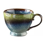 eKsdf Keramik Tee Tasse Groß 400ml Kaffeebecher Steingut Tassen mit Henkel Suppentassen Retro Teetasse für Büro und Zuhause Geburtstag, Weihnachten, Muttertag, Valentinstag (Grün)
