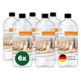 BioFair Bioethanol 100% | 6 x 1L Flasche | Für Ethanolkamin, Bioethanolkamin, Gartenfackel | Innen & Außen | Geruchs- & Rußfrei | Hochreines Bio Ethanol