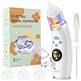 Hjh Nasensauger Baby, Wiederaufladbar Nasensauger Baby Elektrisch, IP65 Wasserdicht Elektrischer Nasensauger Staubsauger für Neugeborene mit 5 Saugmodi, Buntem Licht und Musik, 3 Silikonspitzen