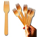TradeProvider® Einweg-Holzgabeln, umweltfreundliches Geschirr, Fondue, Abendessen, Käsebesteck (100 Stück)